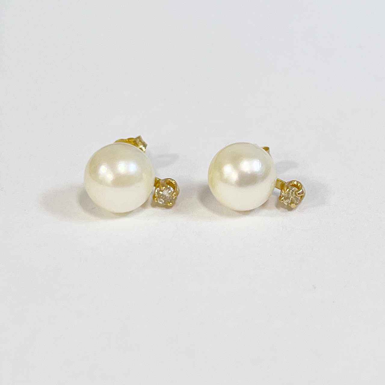 14K Gold, Pearl and Diamond Earrings