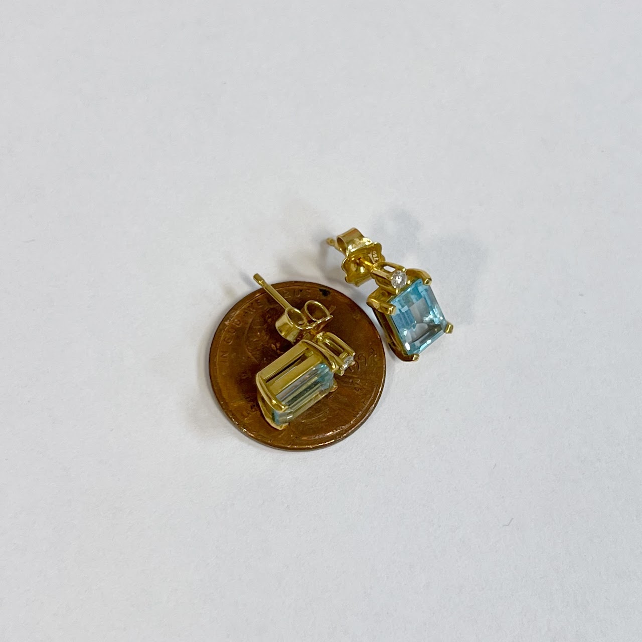 18K Gold Blue Stone Earrings