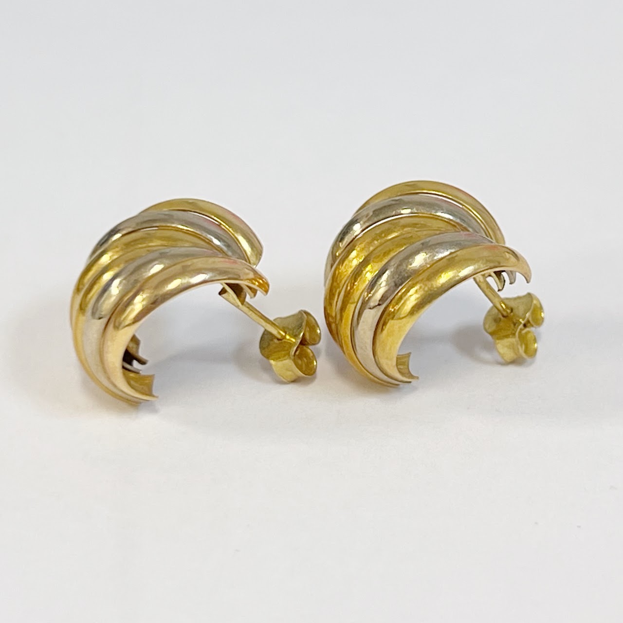 18K White and Yellow Gold Half Hoop Earrings