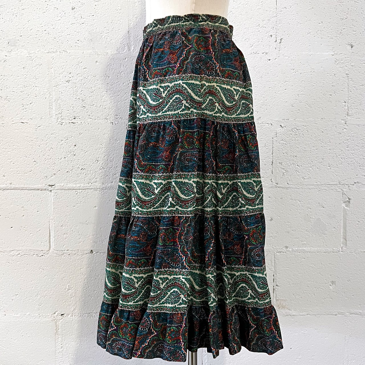 Saint Laurent Rive Gauche Vintage Tiered Paisley and Floral Skirt