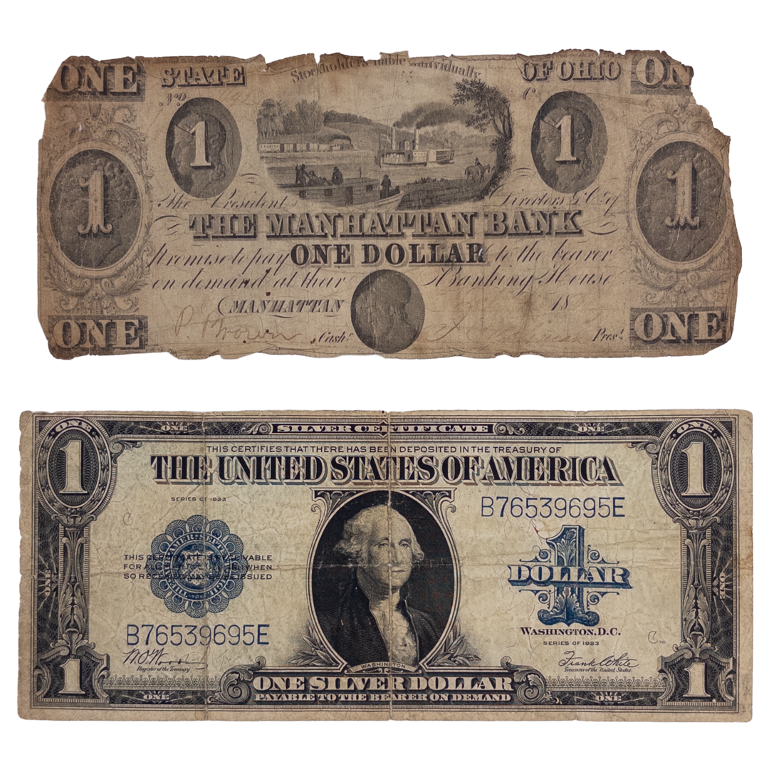 Two Antique Paper Dollar Certificates