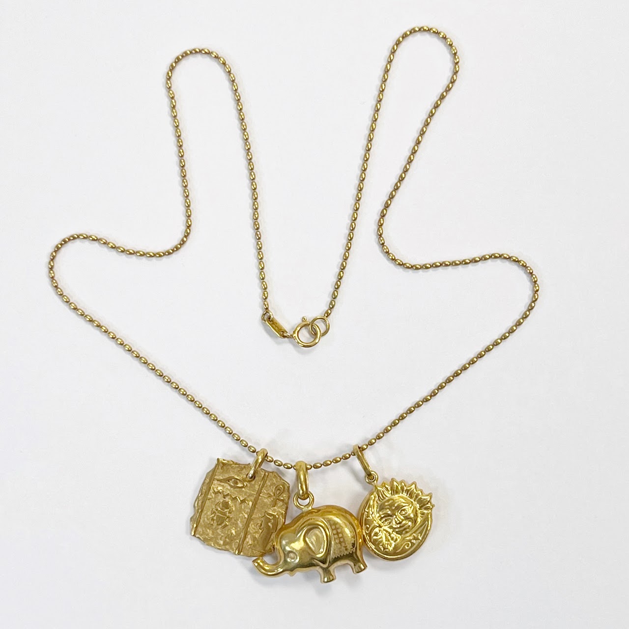 18K Gold Necklace with Three Pendants