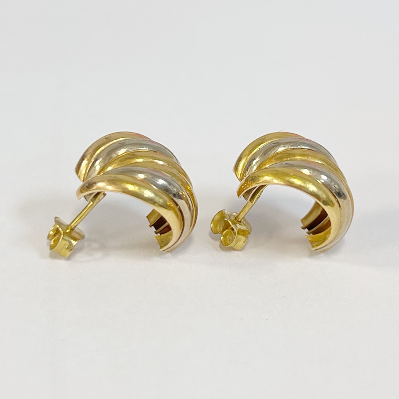 18K White and Yellow Gold Half Hoop Earrings