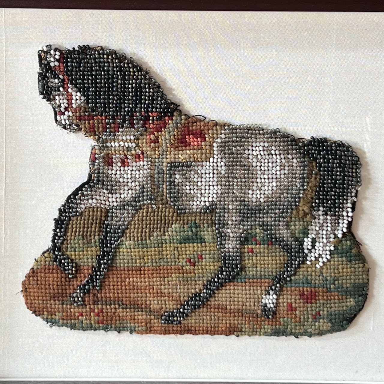 Victorian Needlepoint and Beadwork Prancing Horse