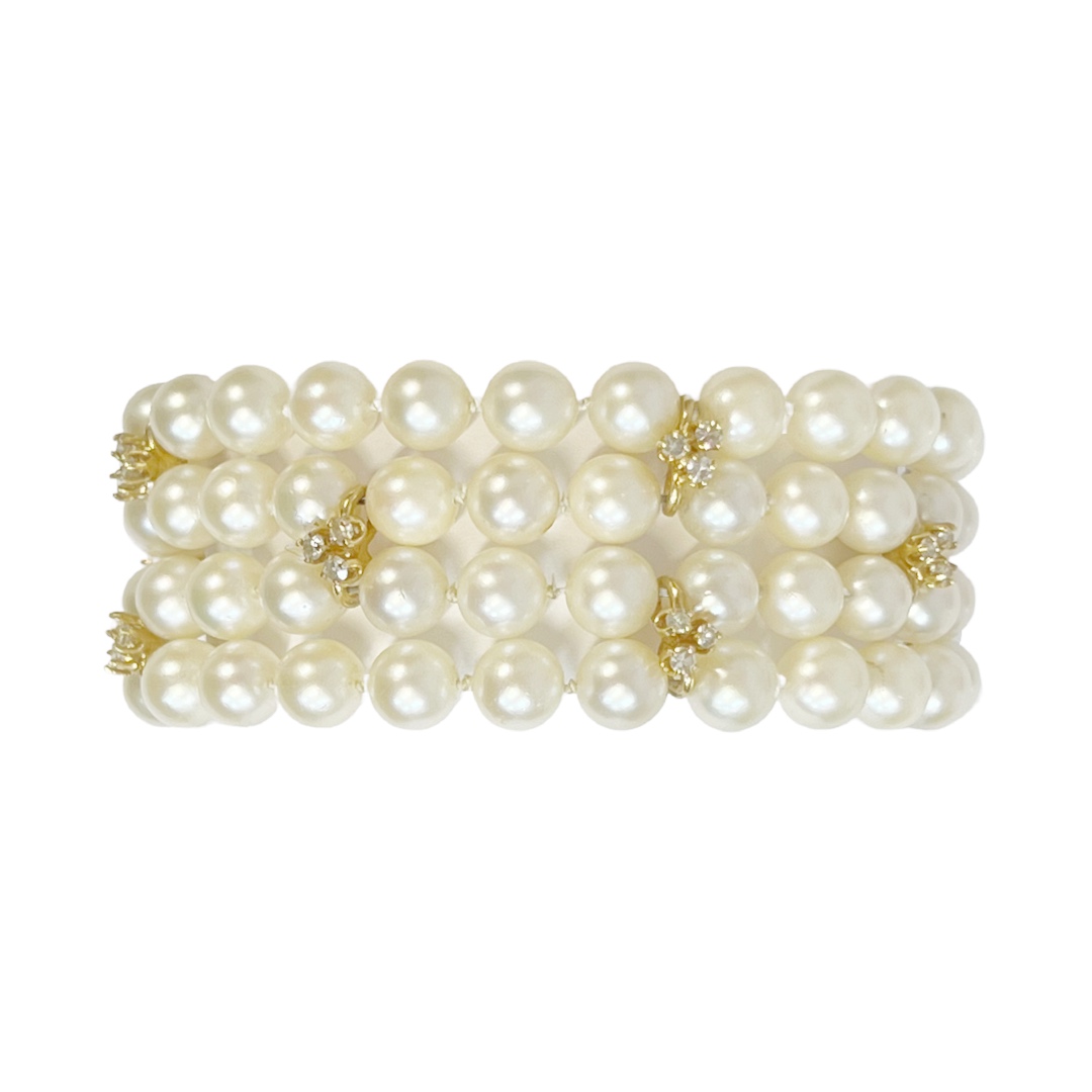 14K Gold, Pearl and Diamond Four Strand Bracelet