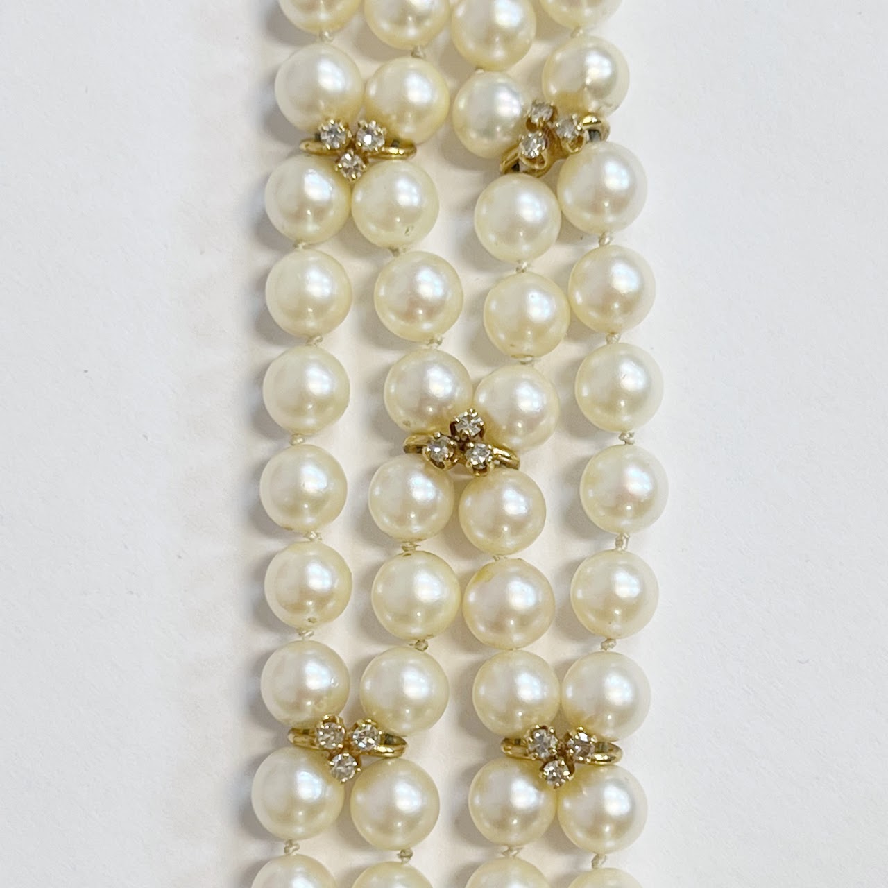 14K Gold, Pearl and Diamond Four Strand Bracelet