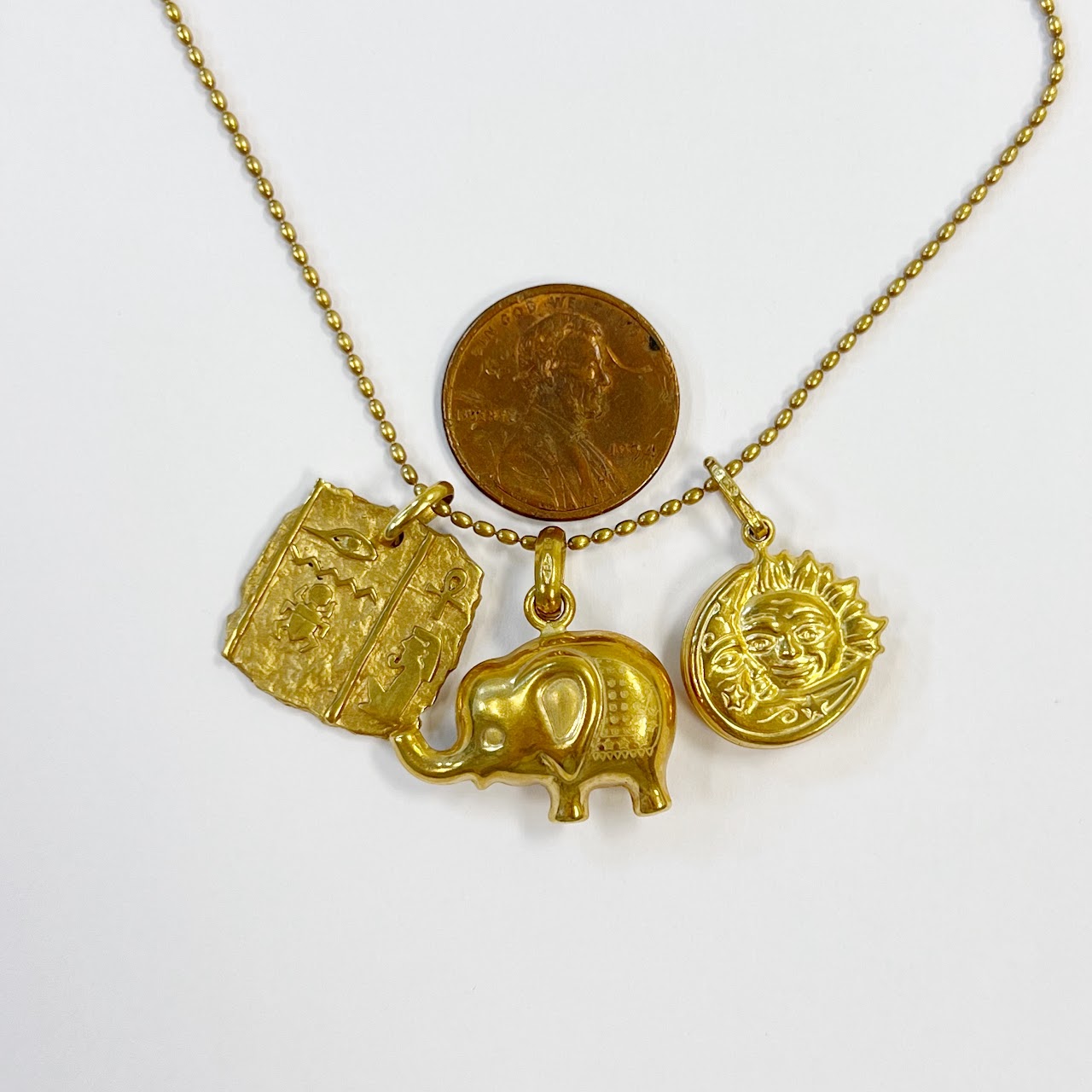 18K Gold Necklace with Three Pendants