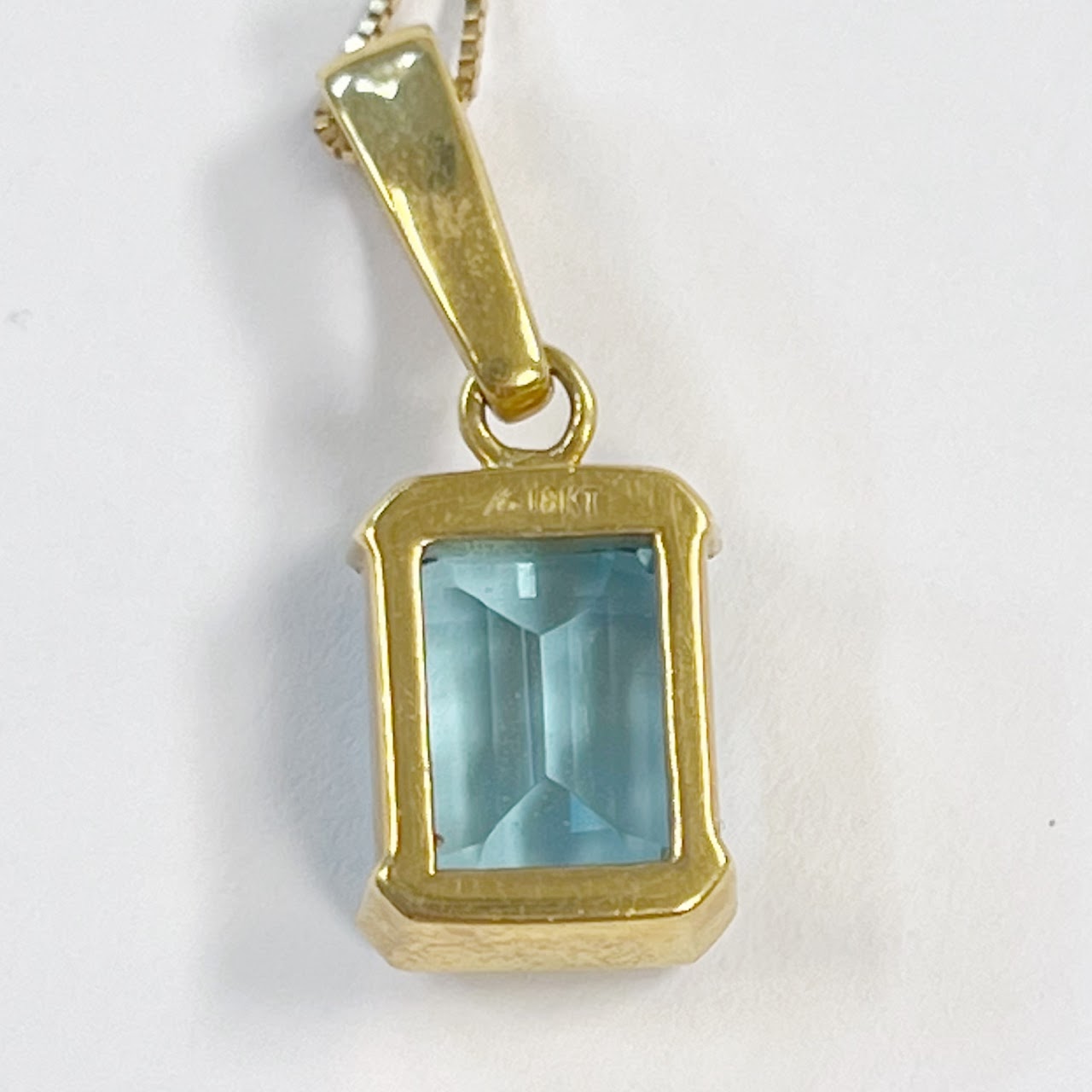 18K Gold Necklace with Blue Stone Pendant