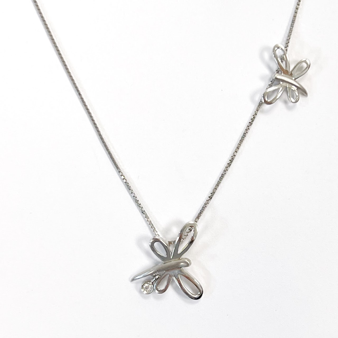 18K White Gold Necklace with Two Butterfly Charms