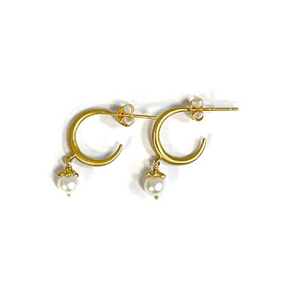 14K Gold and Pearl Open Hoop Earrings