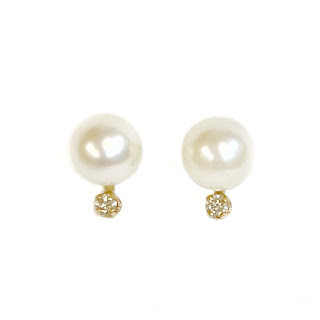 14K Gold, Pearl and Diamond Earrings