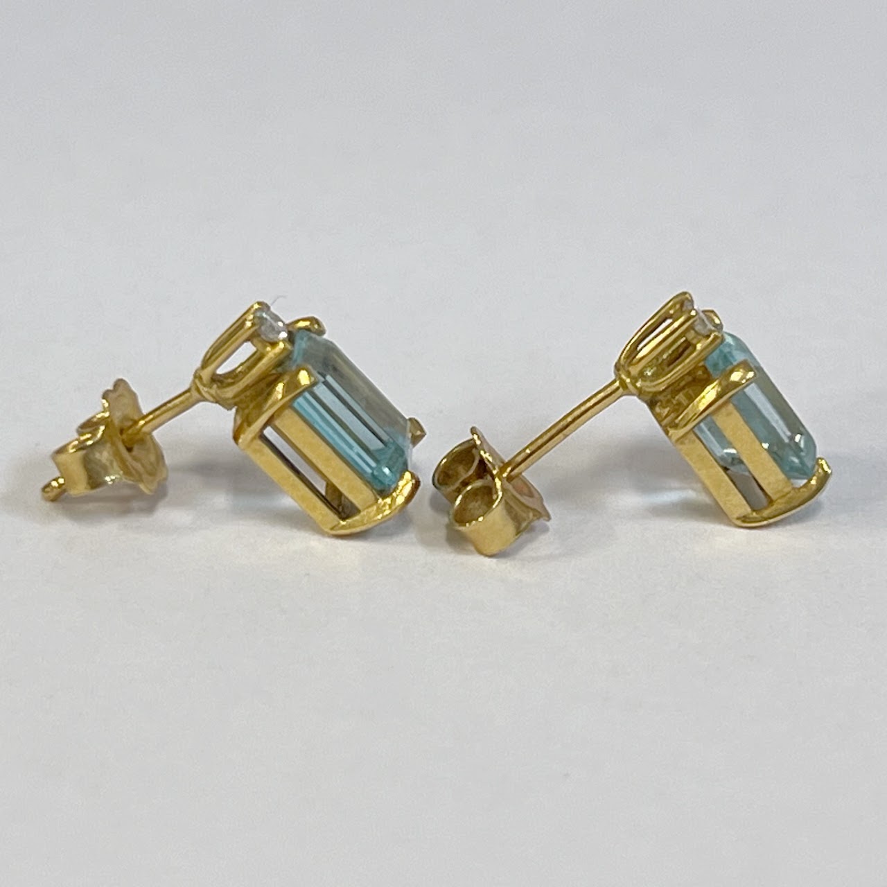 18K Gold Blue Stone Earrings