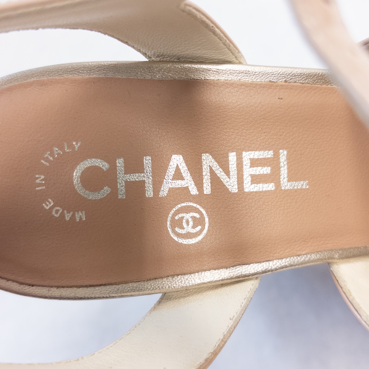 Chanel CC Pearl Wedge Sandals