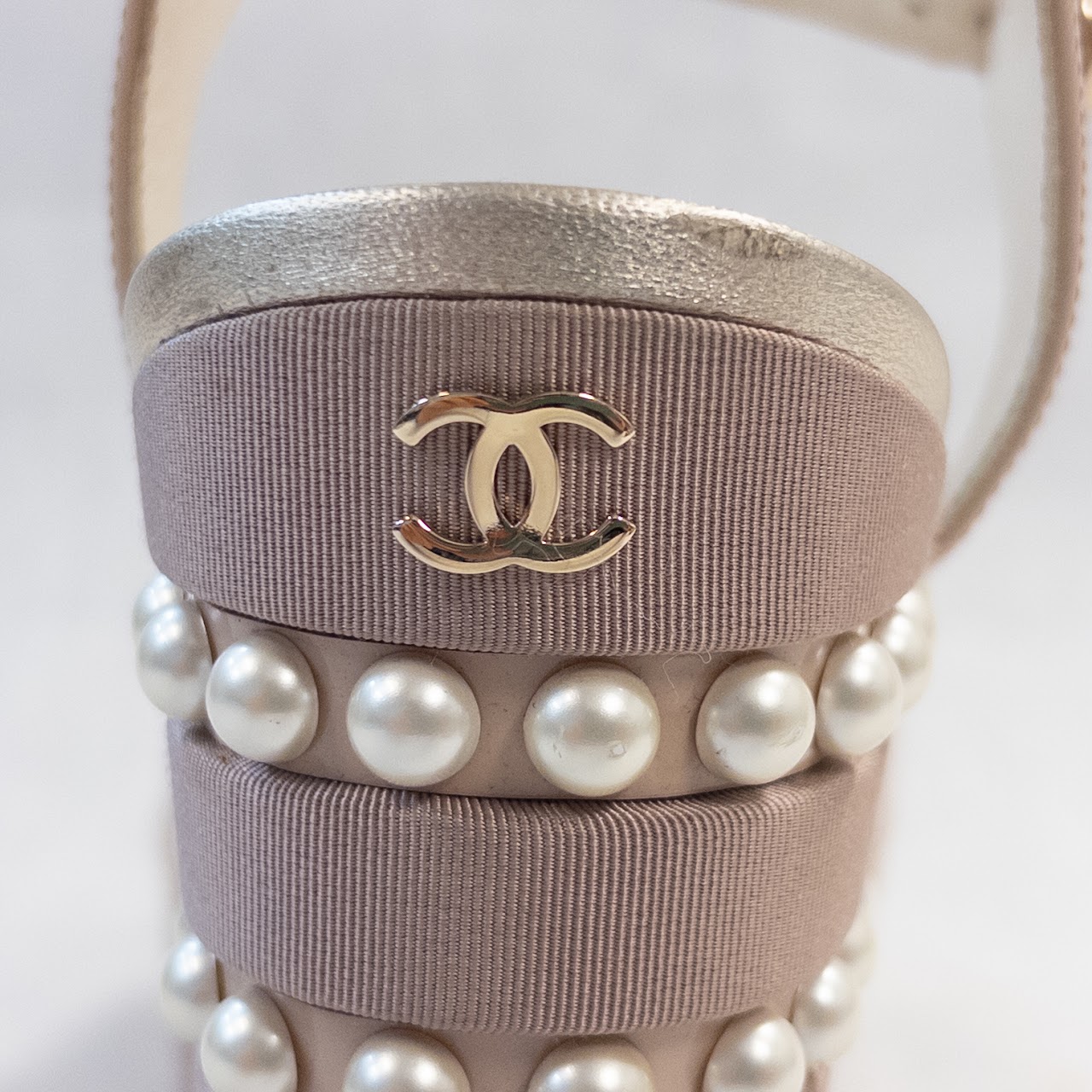 Chanel CC Pearl Wedge Sandals