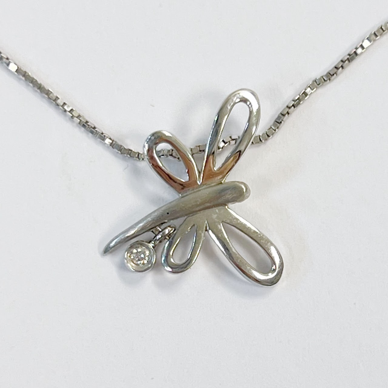 18K White Gold Necklace with Two Butterfly Charms