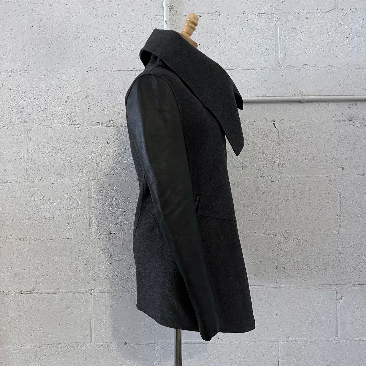 Mackage Caped Wool Blend and Leather Coat