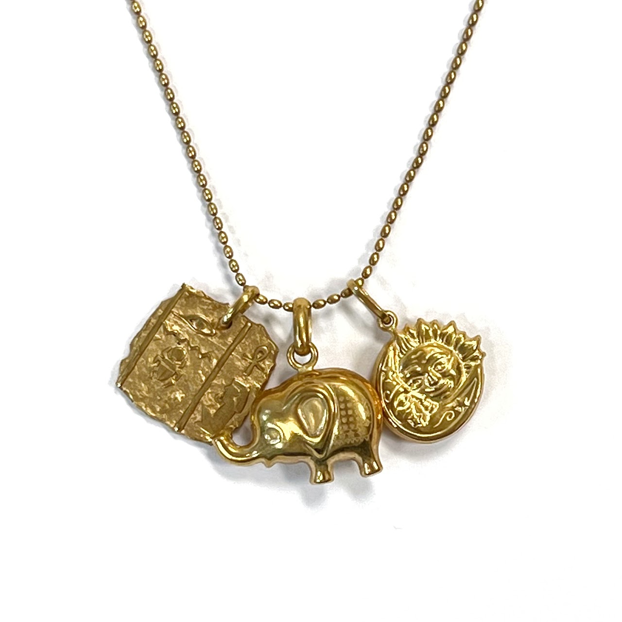 18K Gold Necklace with Three Pendants