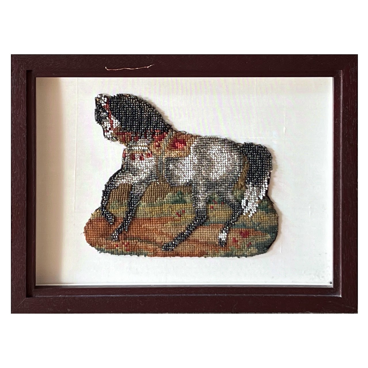 Victorian Needlepoint and Beadwork Prancing Horse