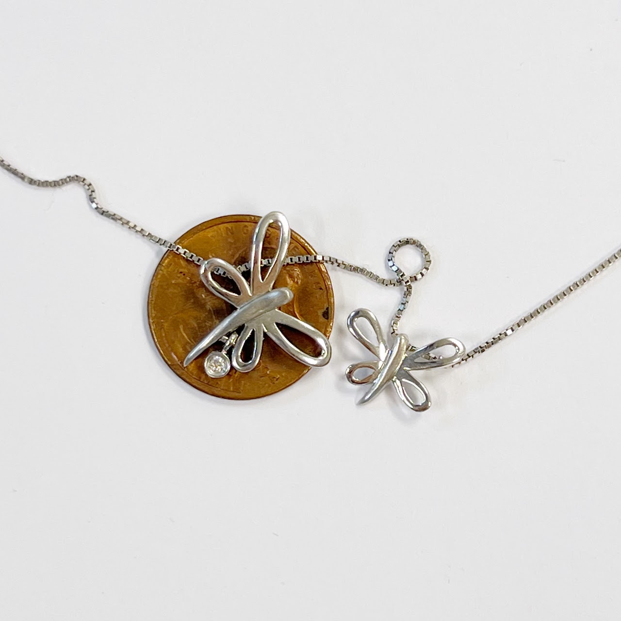 18K White Gold Necklace with Two Butterfly Charms