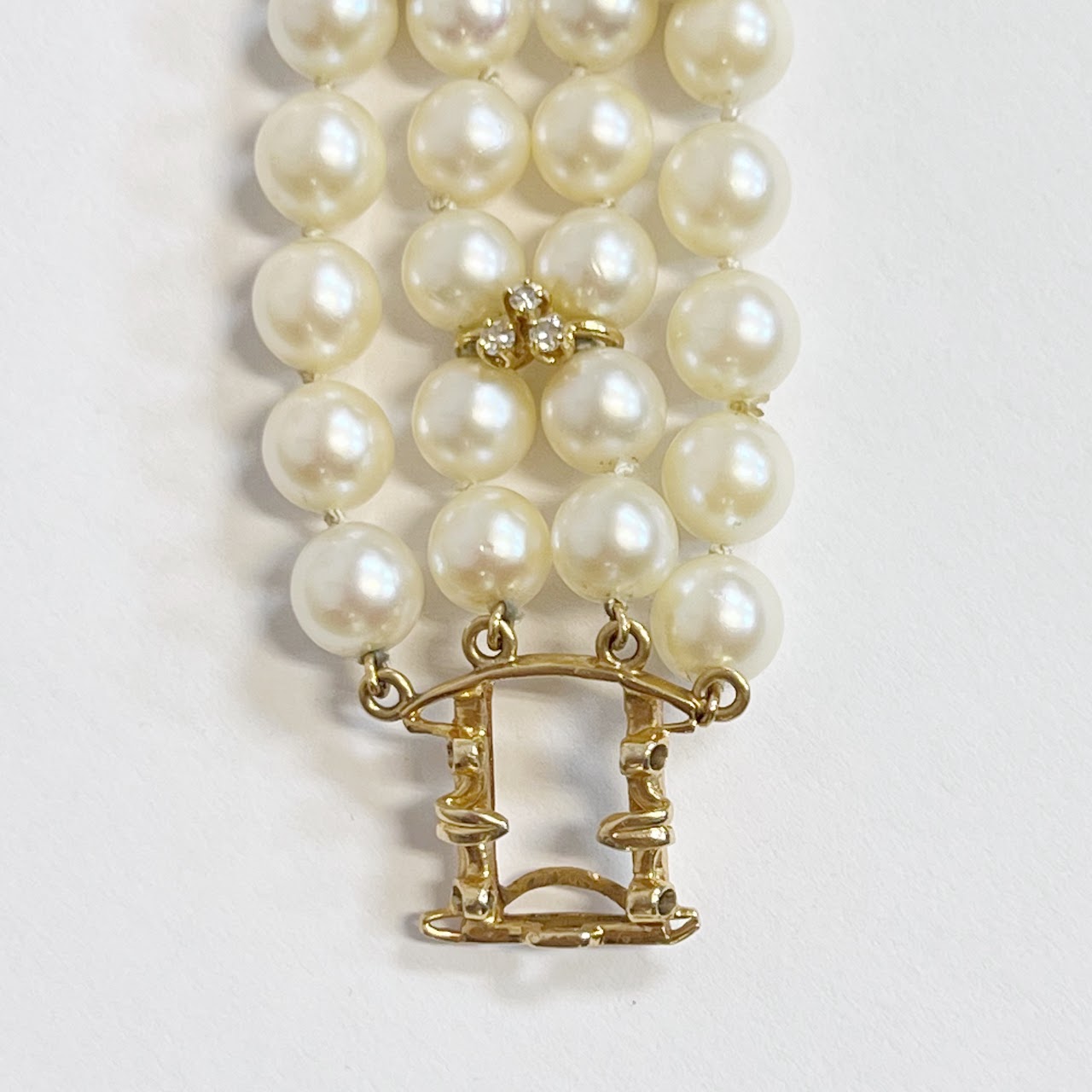 14K Gold, Pearl and Diamond Four Strand Bracelet