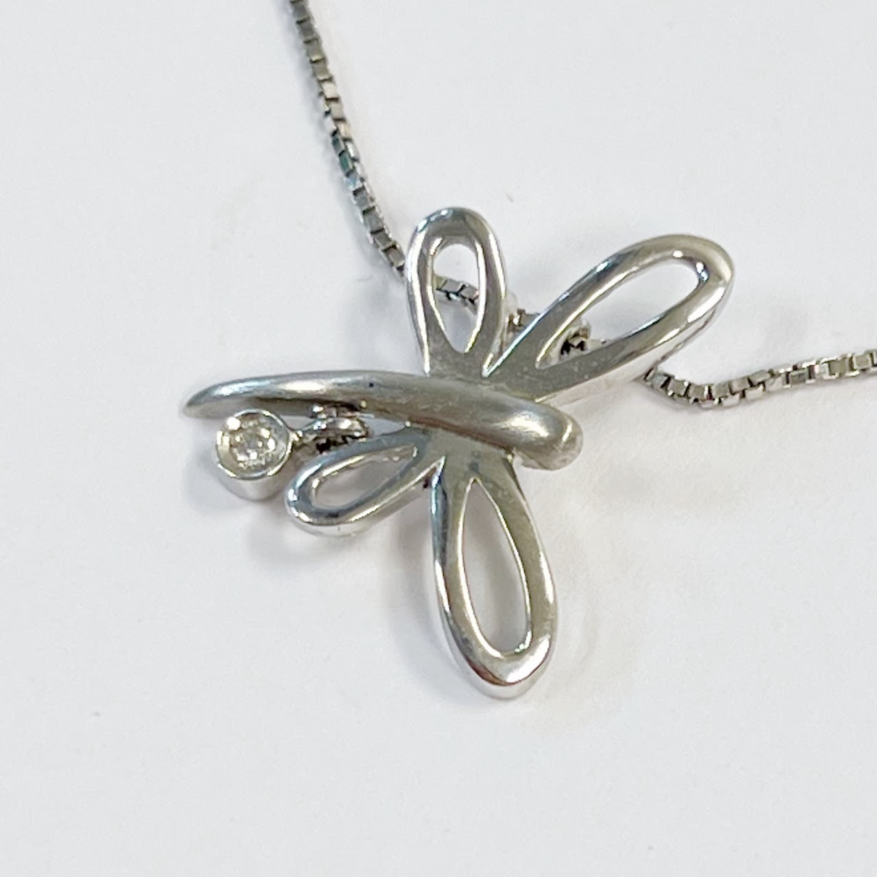 18K White Gold Necklace with Two Butterfly Charms