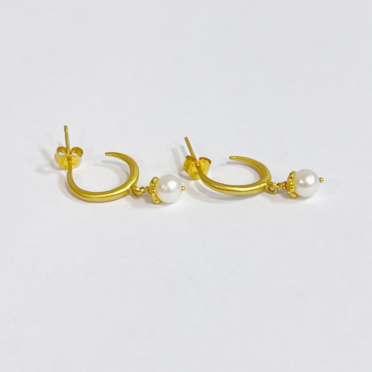 14K Gold and Pearl Open Hoop Earrings