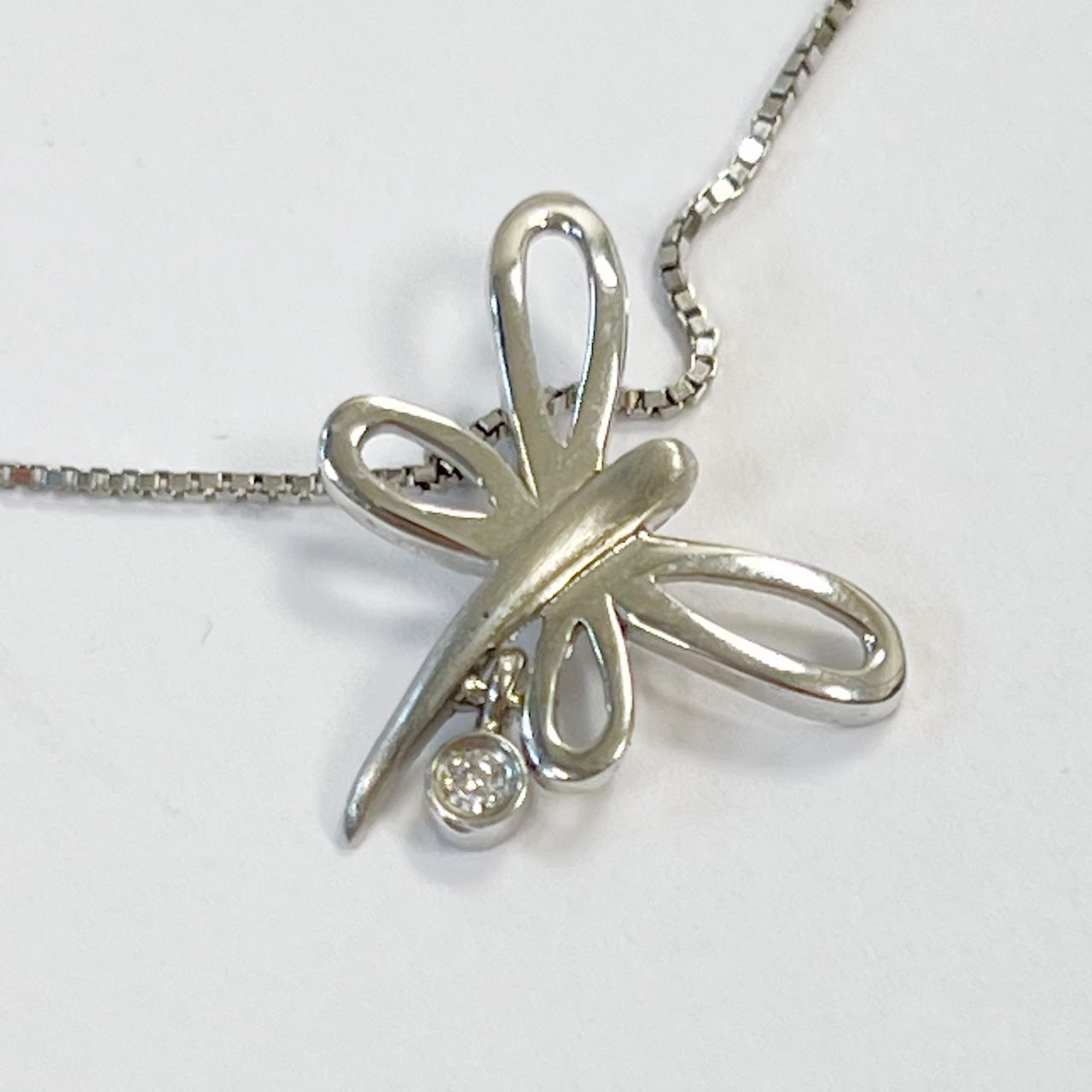 18K White Gold Necklace with Two Butterfly Charms