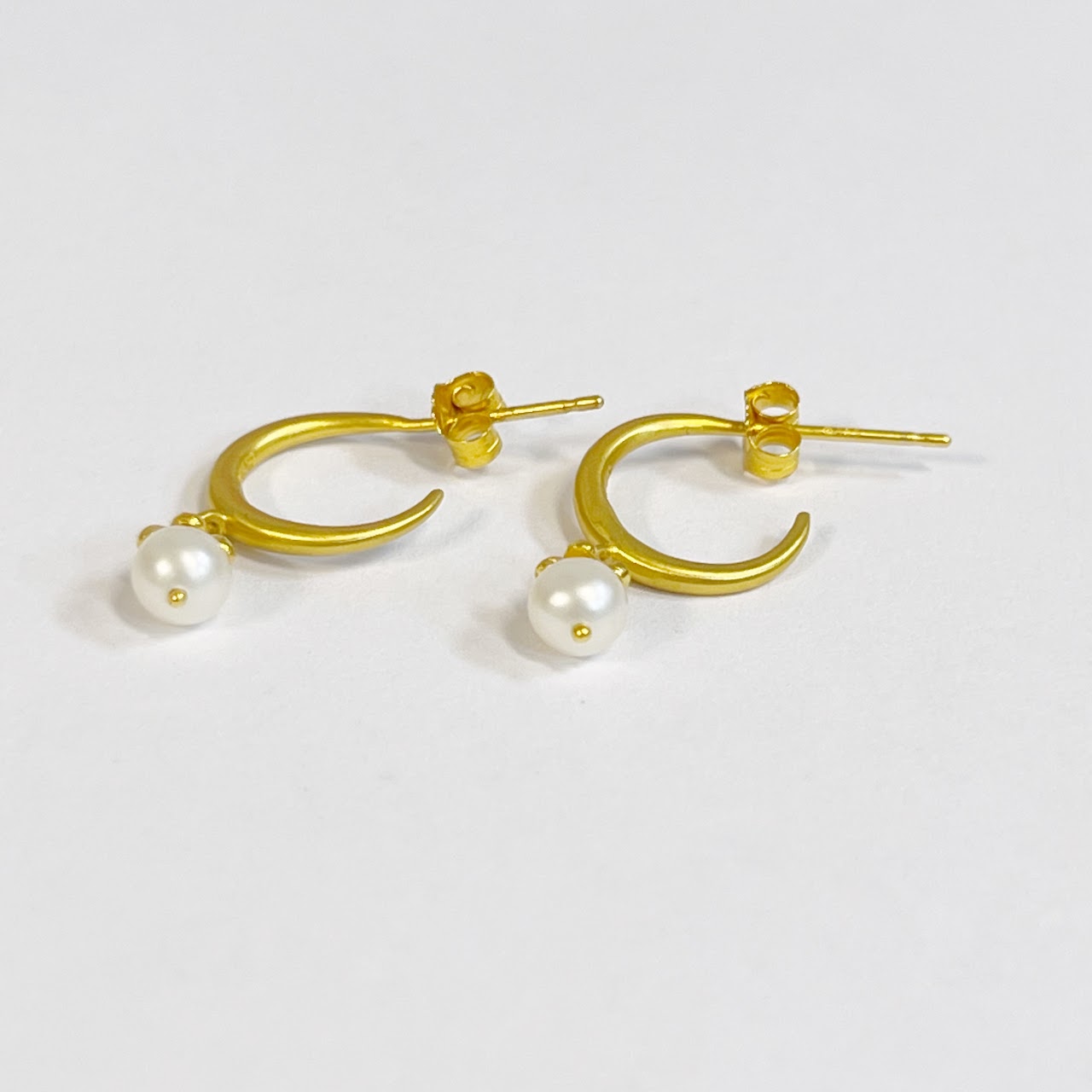 14K Gold and Pearl Open Hoop Earrings