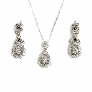 14K White Gold and Diamond Necklace and Earring Suite