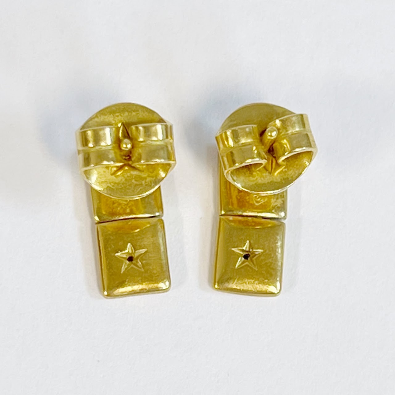 18K Gold Box Bar Earrings with Double Diamond Accents