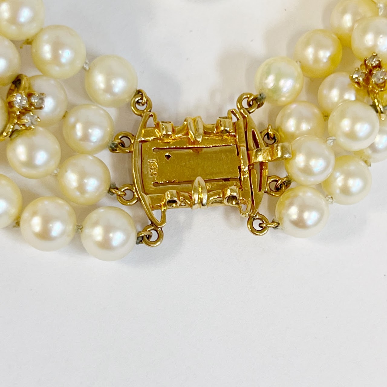 14K Gold, Pearl and Diamond Four Strand Bracelet