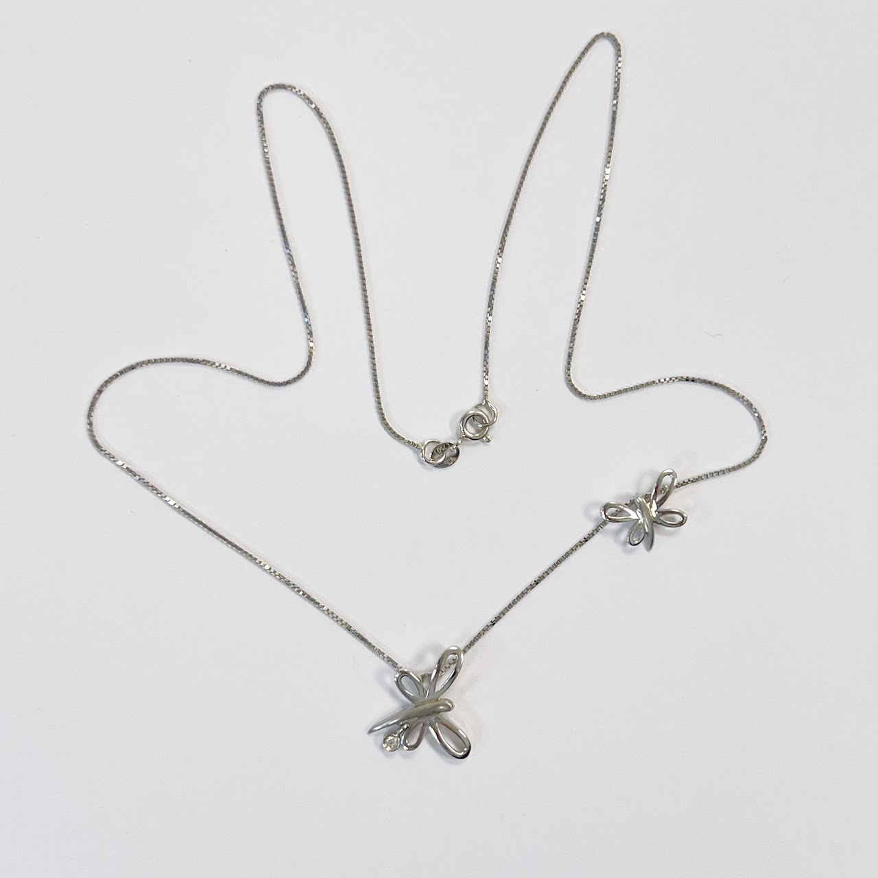 18K White Gold Necklace with Two Butterfly Charms