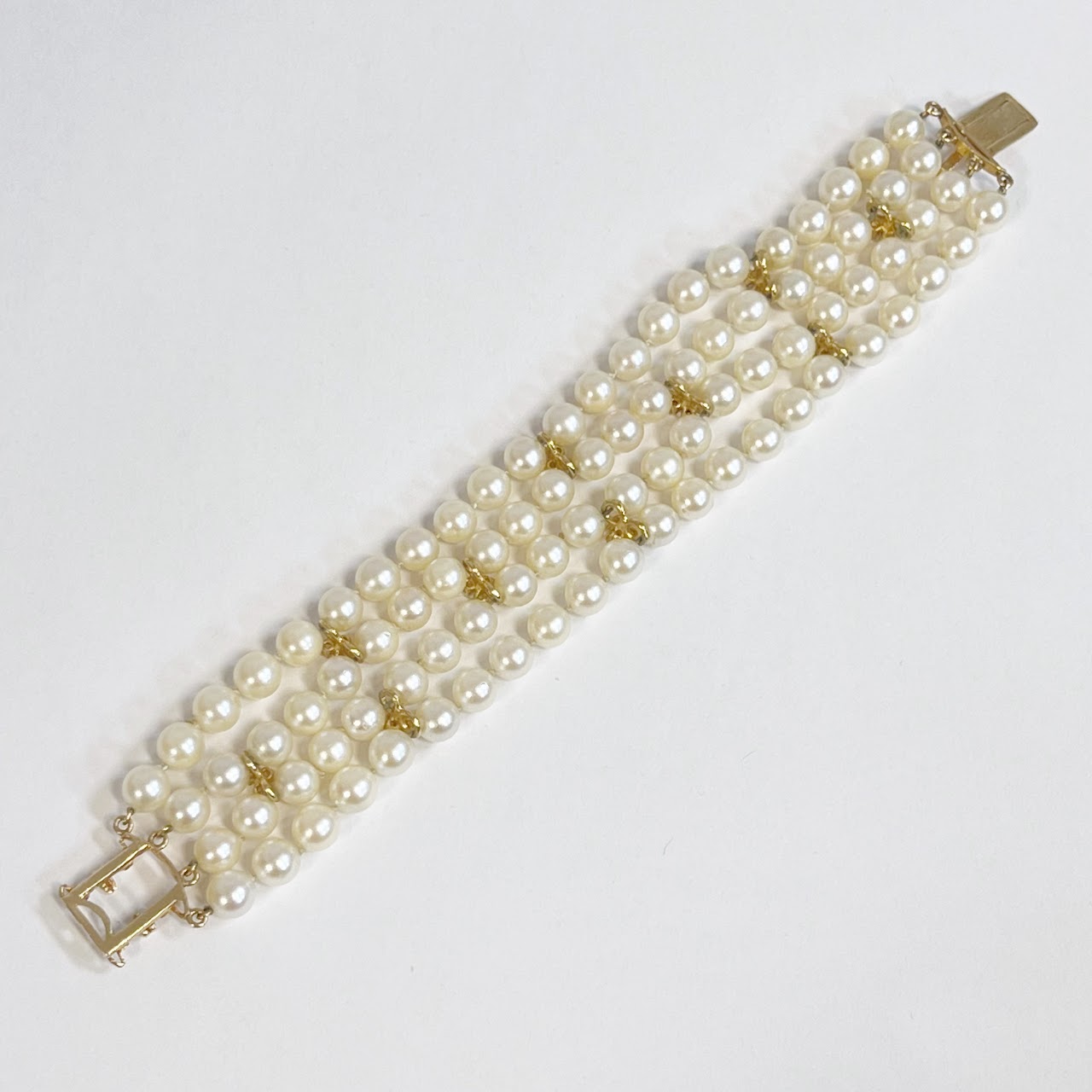 14K Gold, Pearl and Diamond Four Strand Bracelet