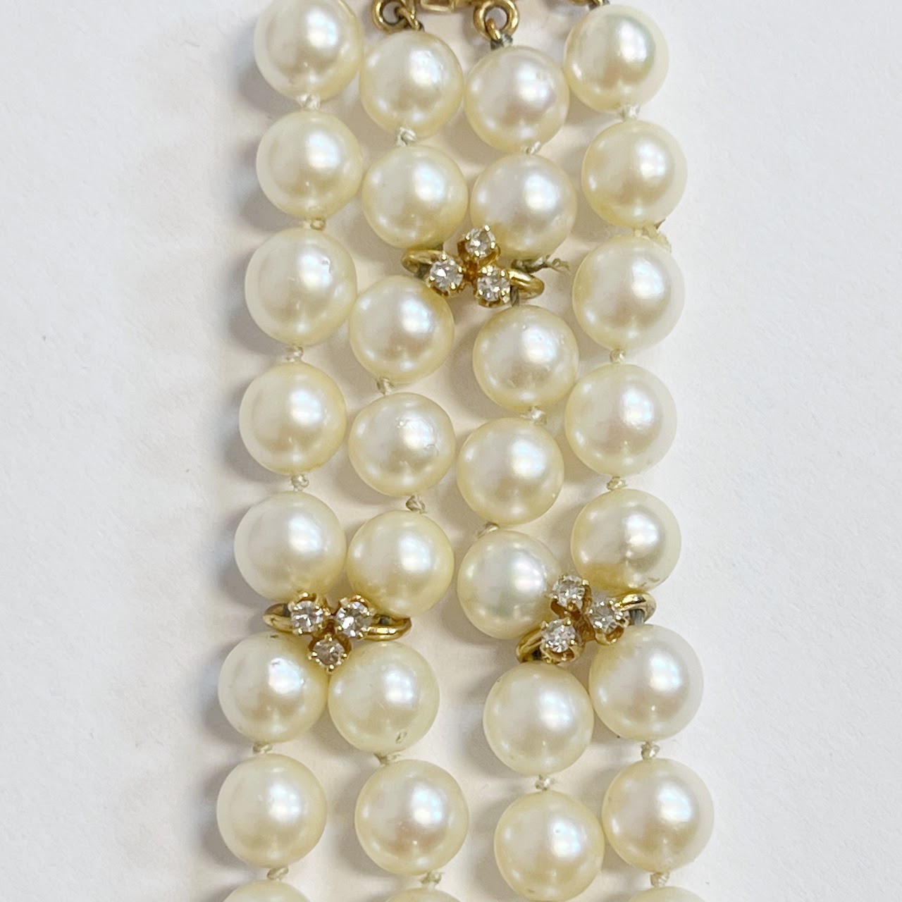 14K Gold, Pearl and Diamond Four Strand Bracelet