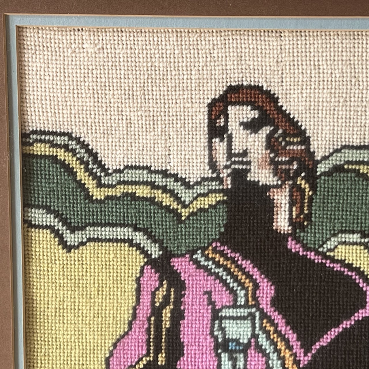 1960s Mod Needlepoint Framed Tapestry