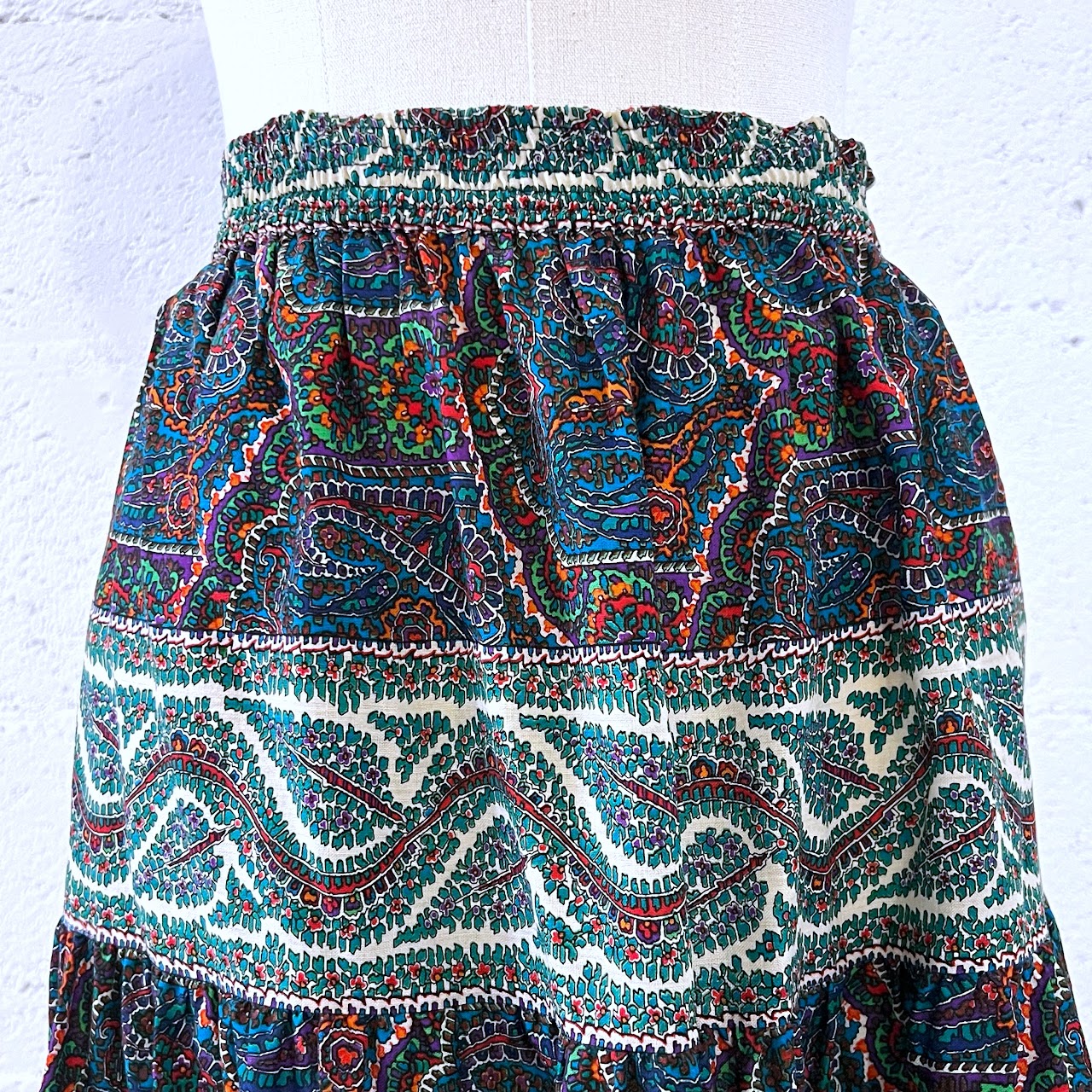 Saint Laurent Rive Gauche Vintage Tiered Paisley and Floral Skirt