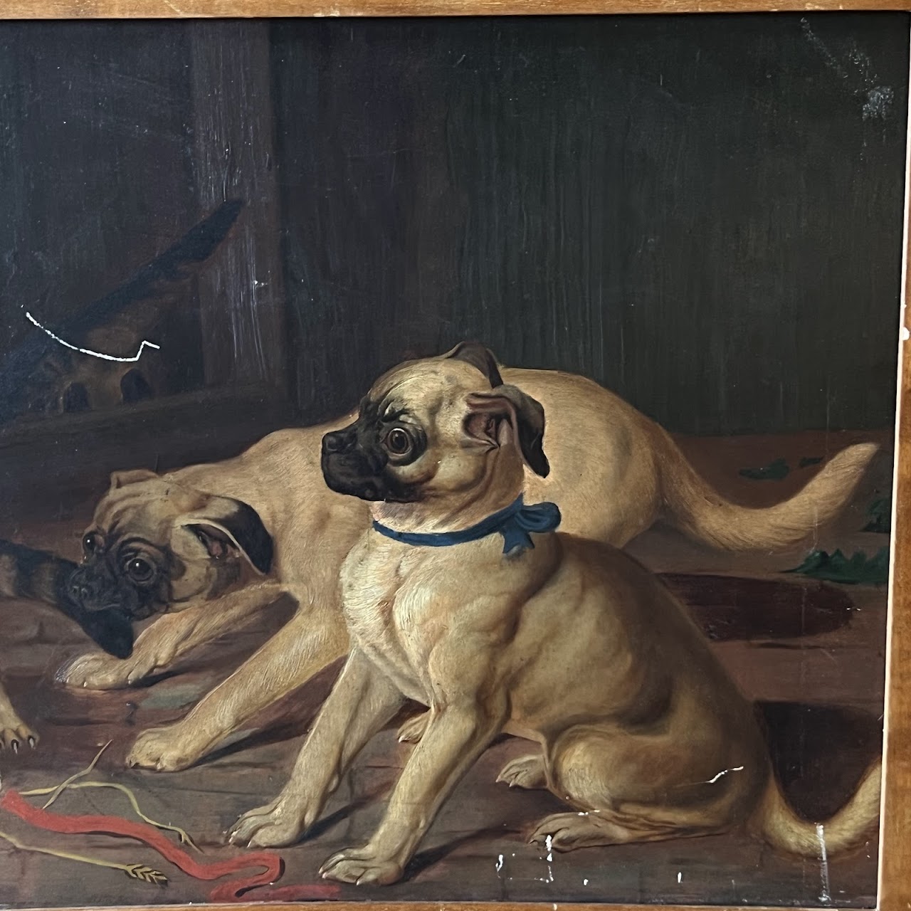 After Horatio Henry Couldery 'Cats and Pugs Fighting' Vintage Oil Painting