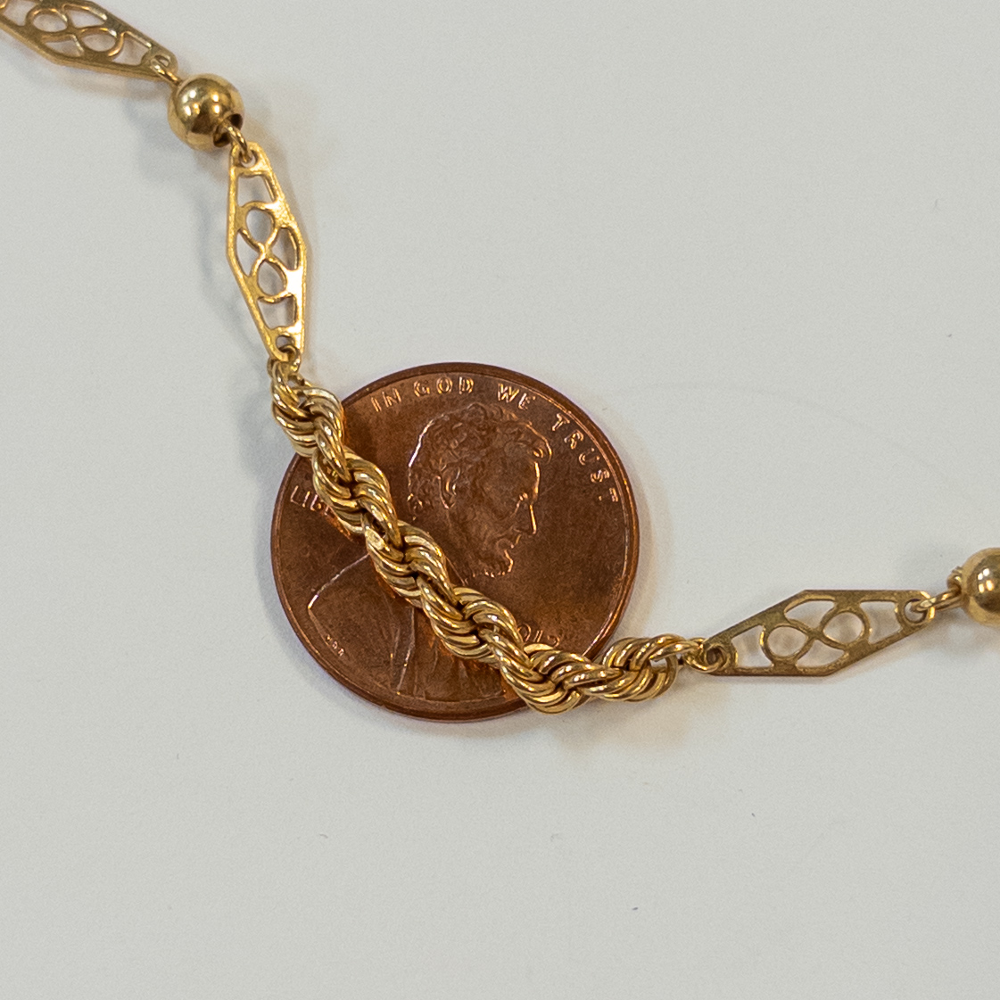 18K Gold Filigree and Rope Chain Bracelet