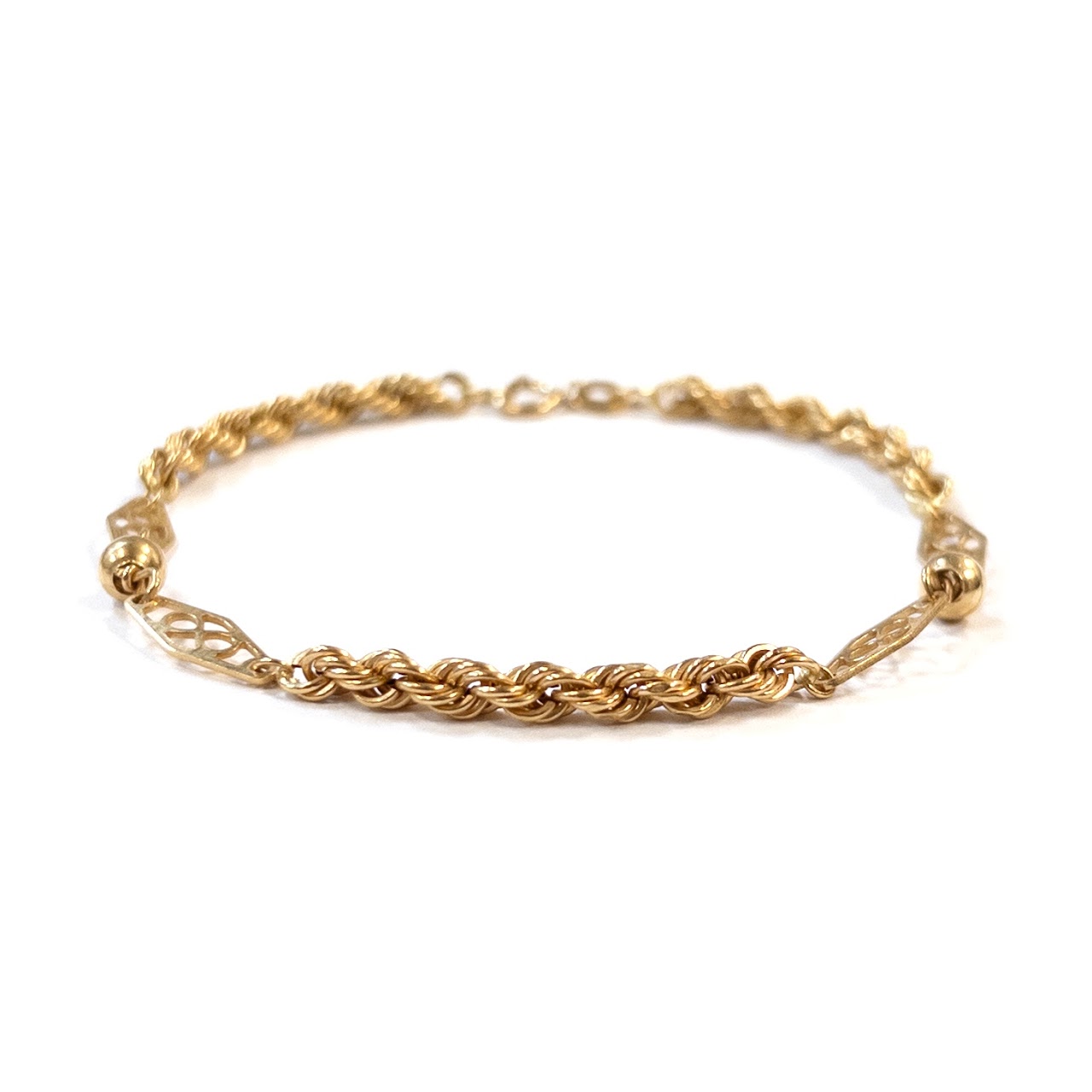 18K Gold Filigree and Rope Chain Bracelet