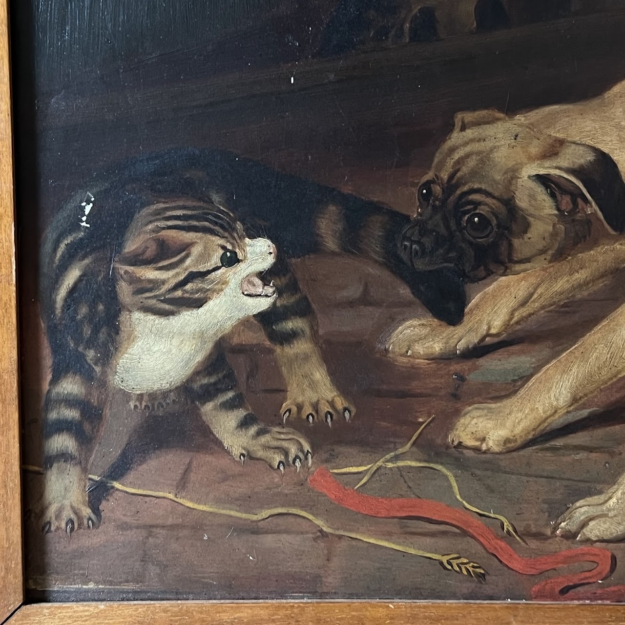 After Horatio Henry Couldery 'Cats and Pugs Fighting' Vintage Oil Painting