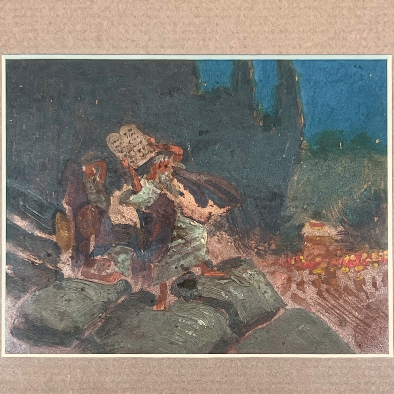 Moses at Mount Sinai Vintage Miniature Oil Painting