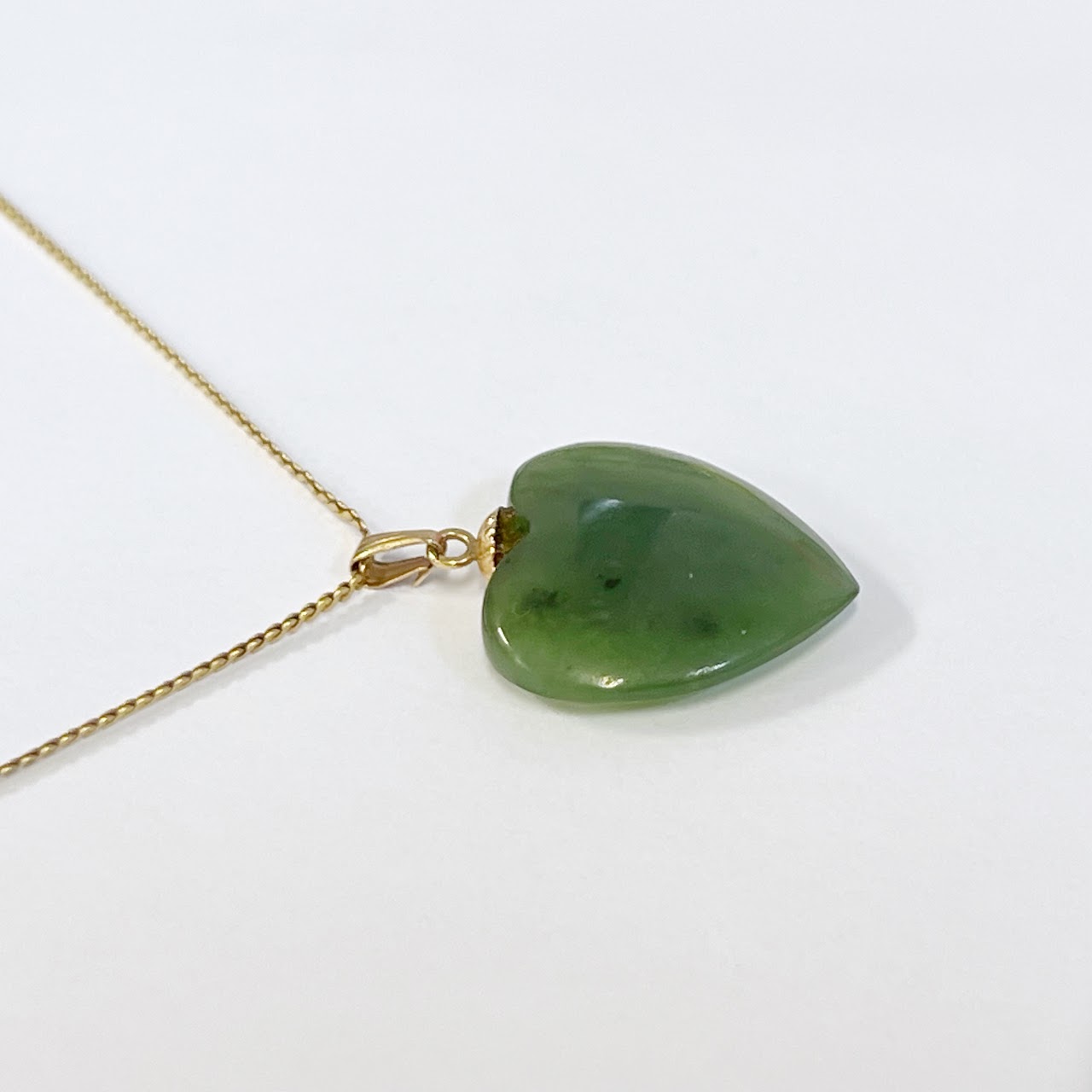 14K Flat Link Necklace with Jade Heart Pendant