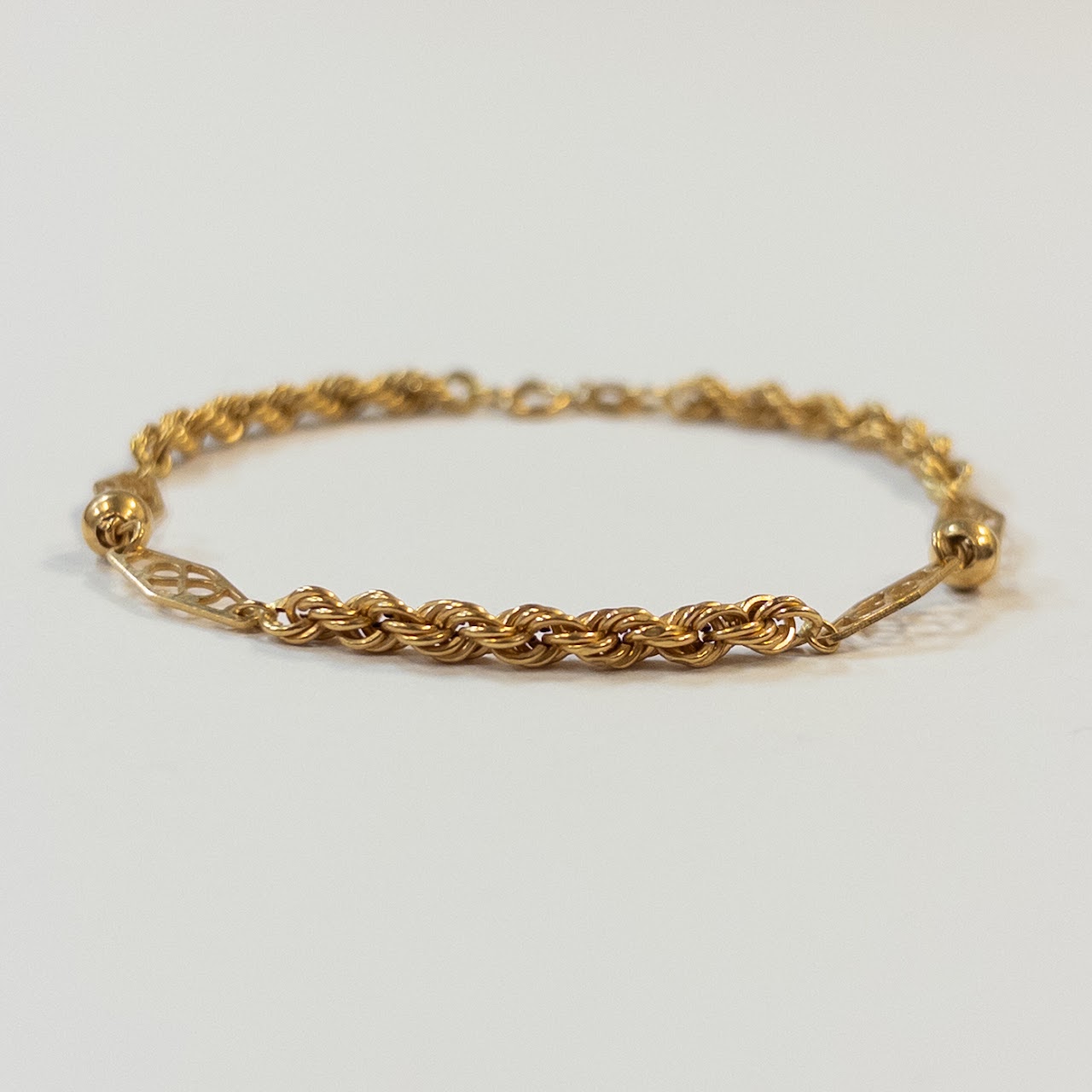 18K Gold Filigree and Rope Chain Bracelet