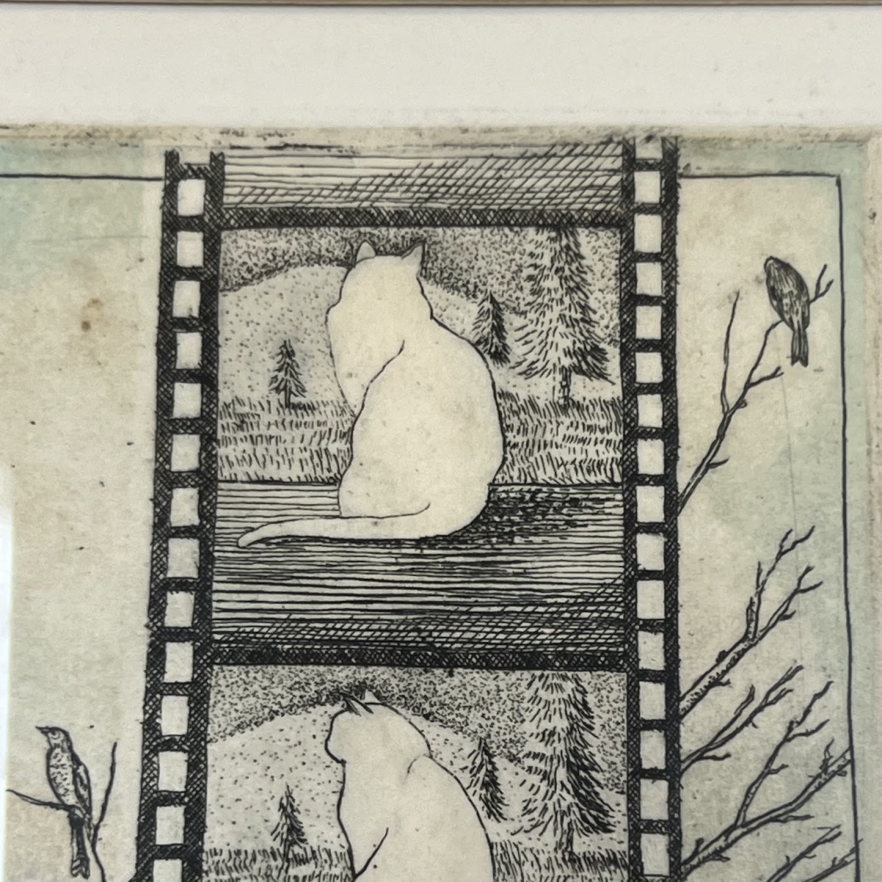 Amy Adshead 'White Cat, Film Noir' Signed Etching, 1996