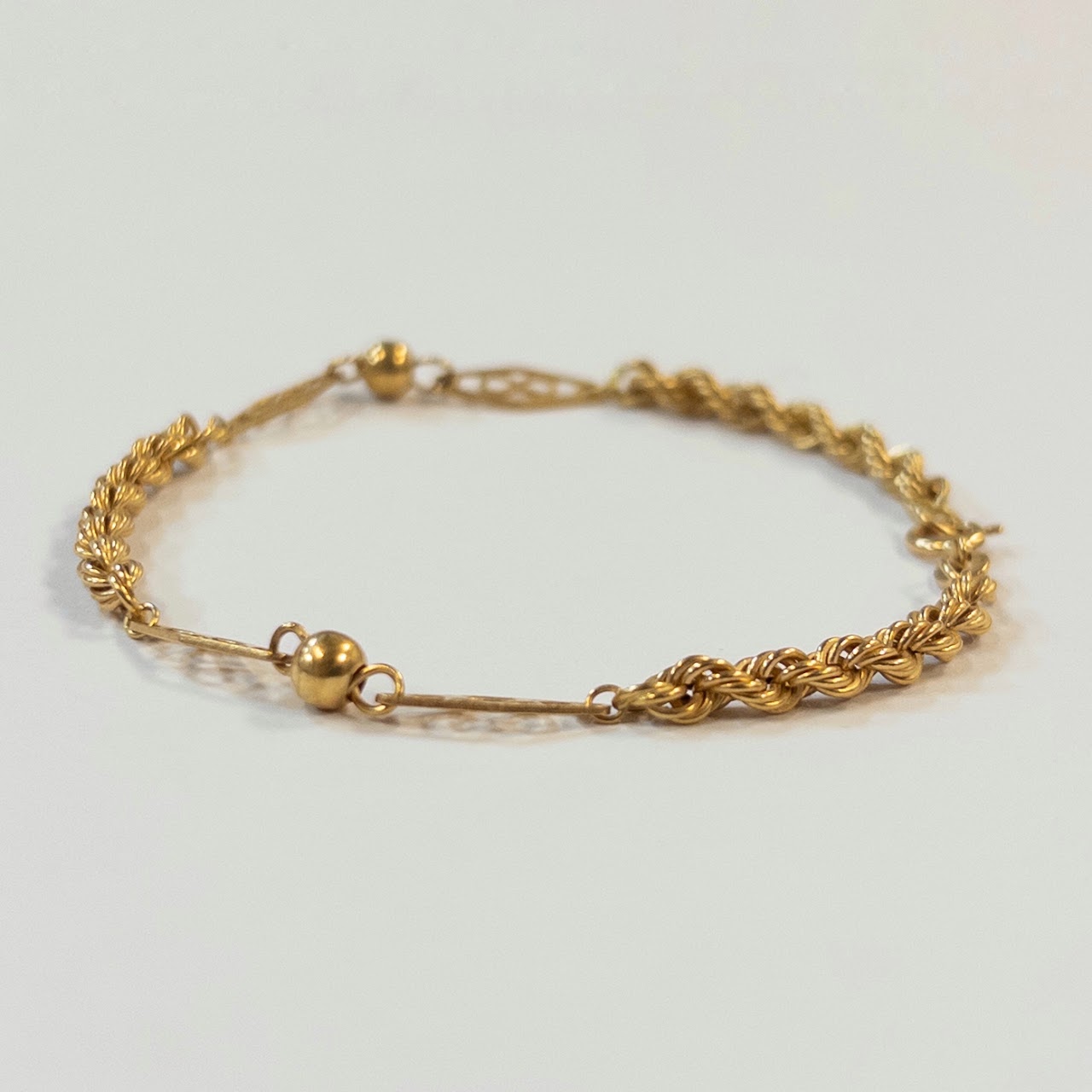 18K Gold Filigree and Rope Chain Bracelet