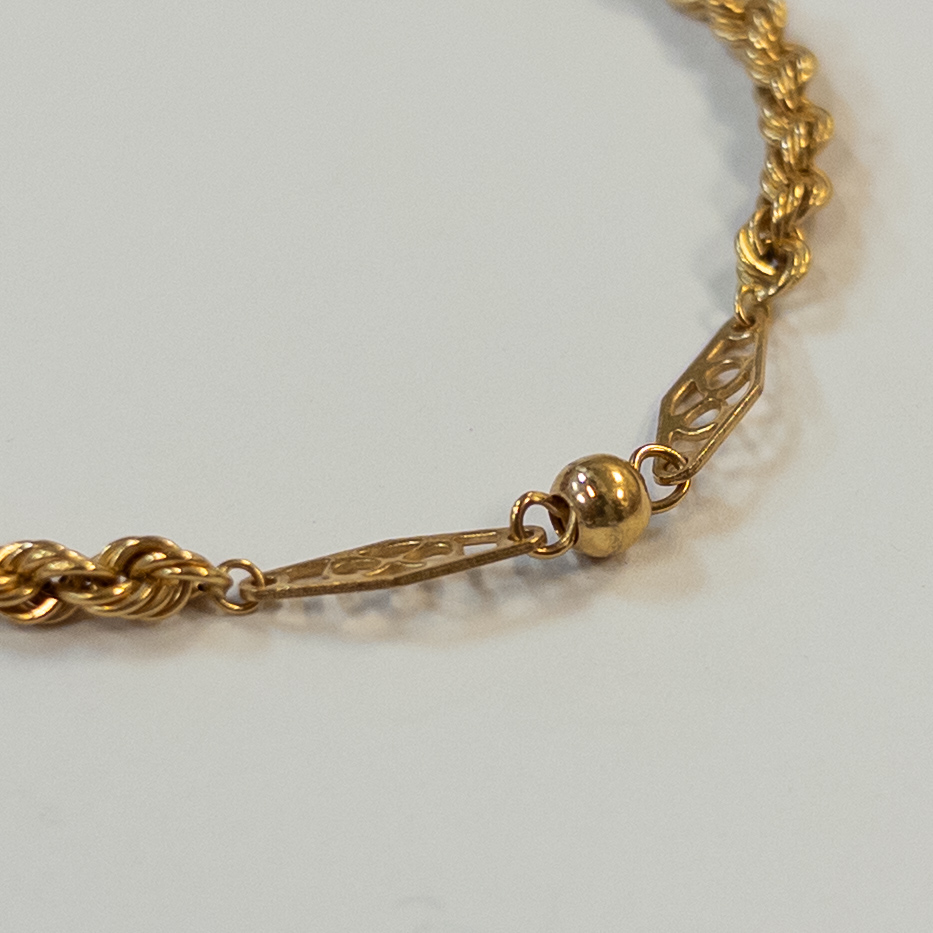 18K Gold Filigree and Rope Chain Bracelet