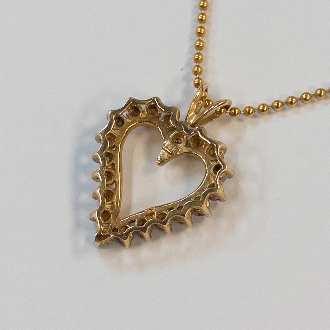 14K Gold Bead Chain Necklace with Diamond Heart Pendant