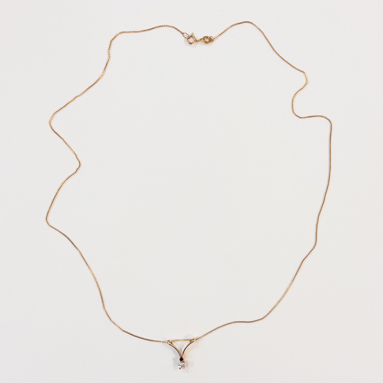 18K Gold Box Chain Necklace with Chevron Pendant