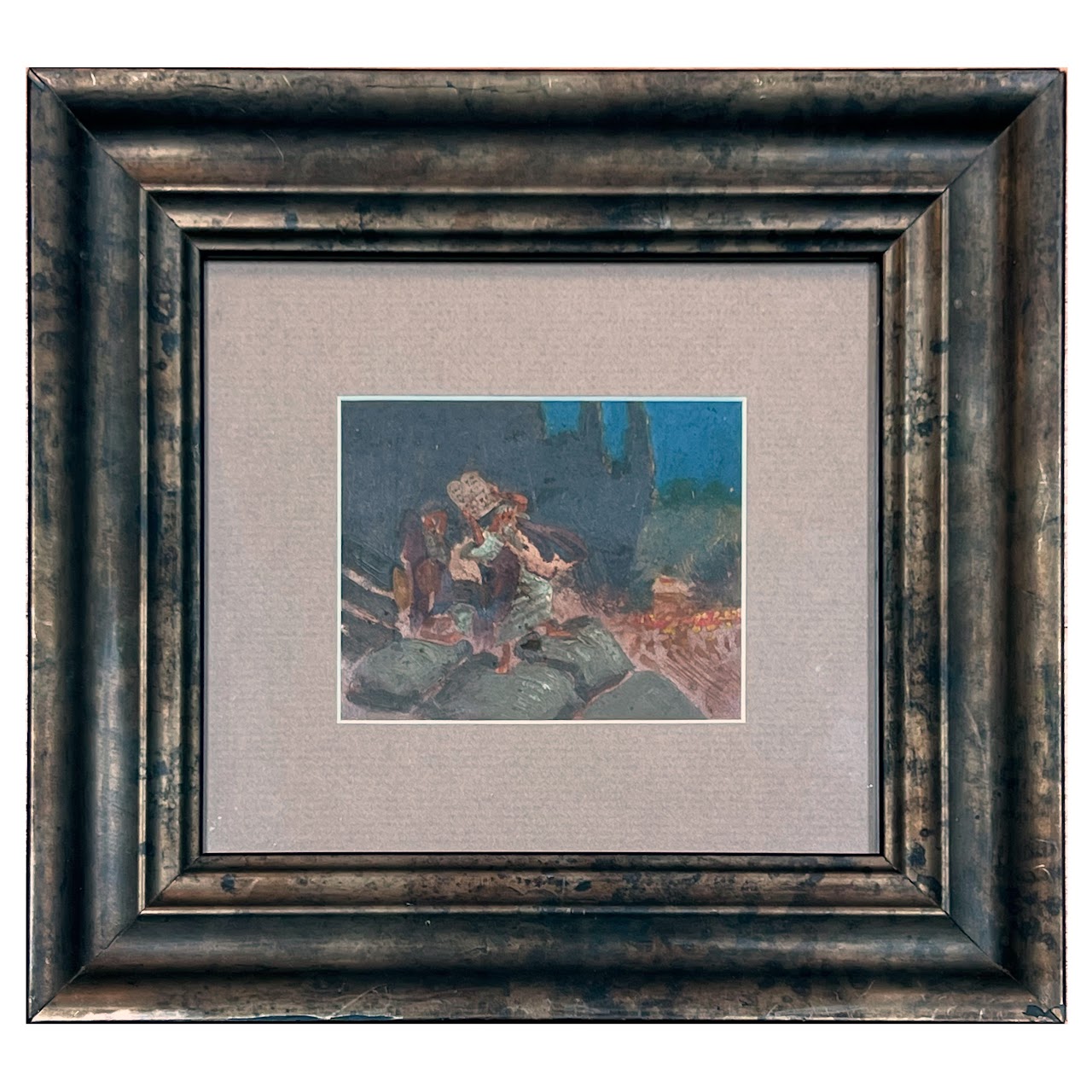 Moses at Mount Sinai Vintage Miniature Oil Painting