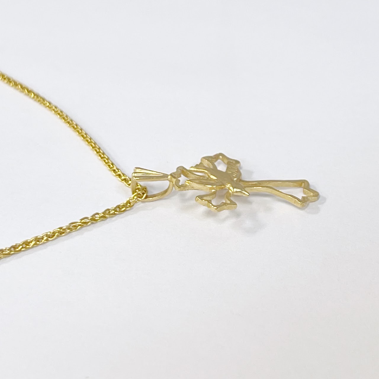 14K Gold Rope Chain Necklace with Dove and Cross Pendant